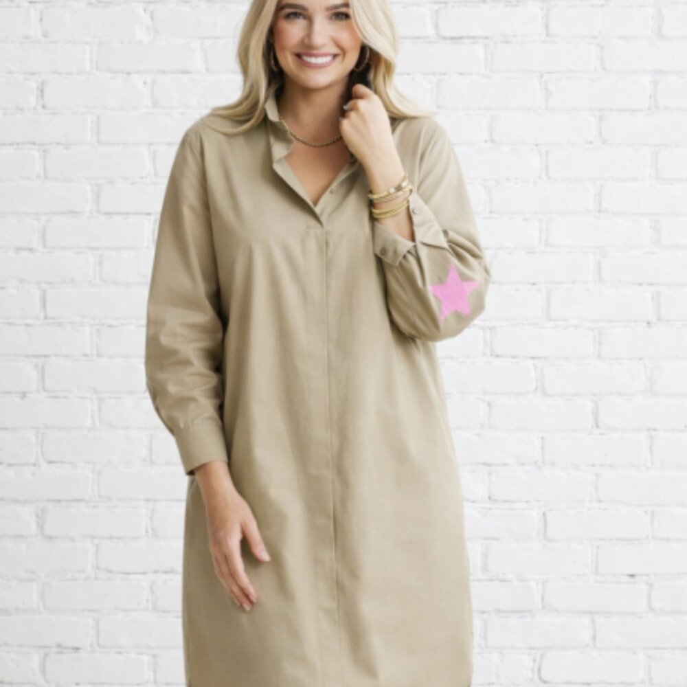 NWT Caryn Lawn Preppy Star Elbow Dress Khaki Golf Resort XS